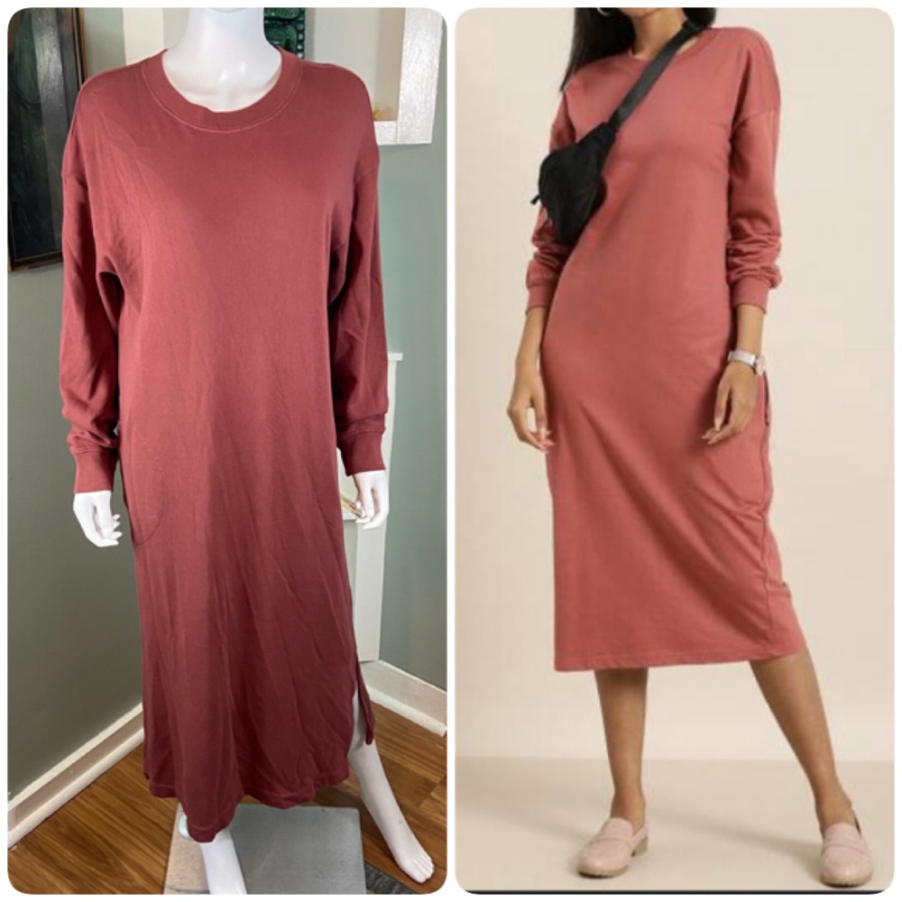 New NWT Old Navy MIDI Fire Scarlet Long Sleeve Sweatshirt Dress Medium M Mauve